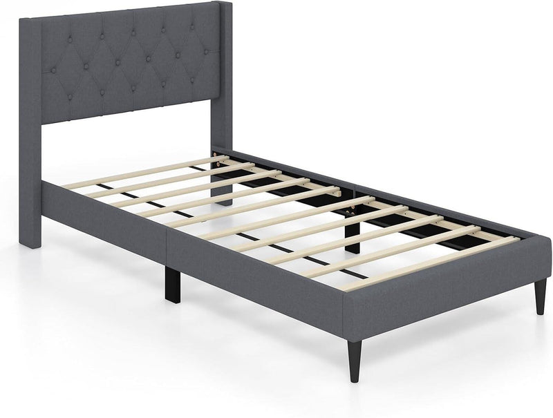 Light Gray Twin Tufted Upholstered Bed Frame
