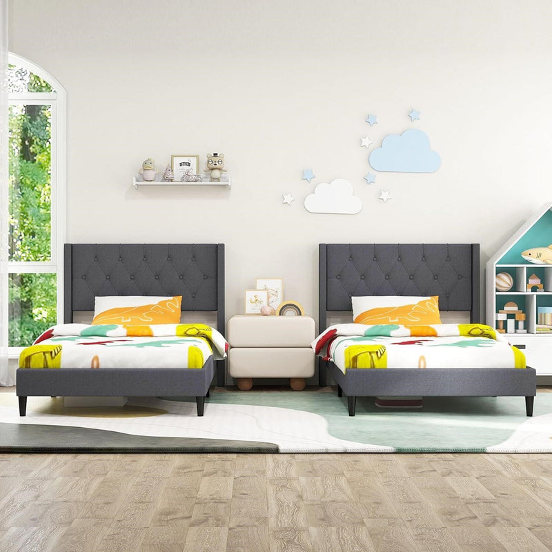 Light Gray Twin Tufted Upholstered Bed Frame