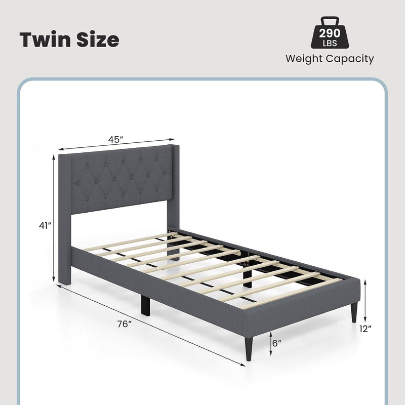 Light Gray Twin Tufted Upholstered Bed Frame