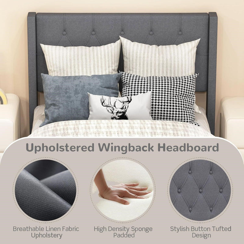 Light Gray Twin Tufted Upholstered Bed Frame